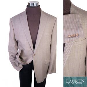 Ralph Lauren Mens Blazer Sz 46R Sport Coat Jacket Poly Blend 2-Btton Houndstooth
